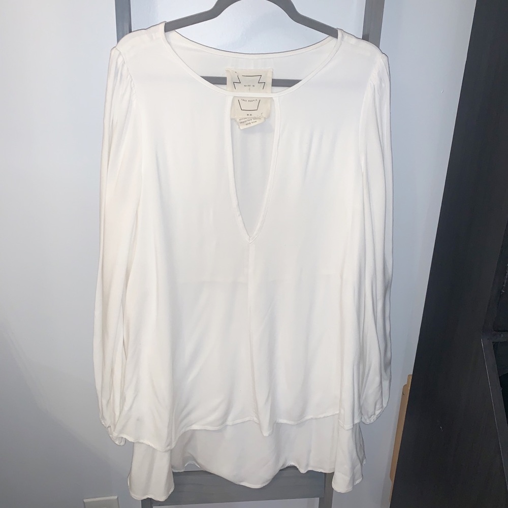 Free People White Flowing High Low Long Sleeve M